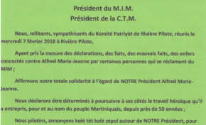 Martinique : le Komité Patriyot de Rivière-Pilote apporte un soutien sans faille à Alfred Marie-Jeanne