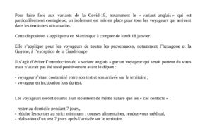 Covid-19 : nouvelles mesures pour la circulation des voyageurs en provenance et à destination de la Martinique