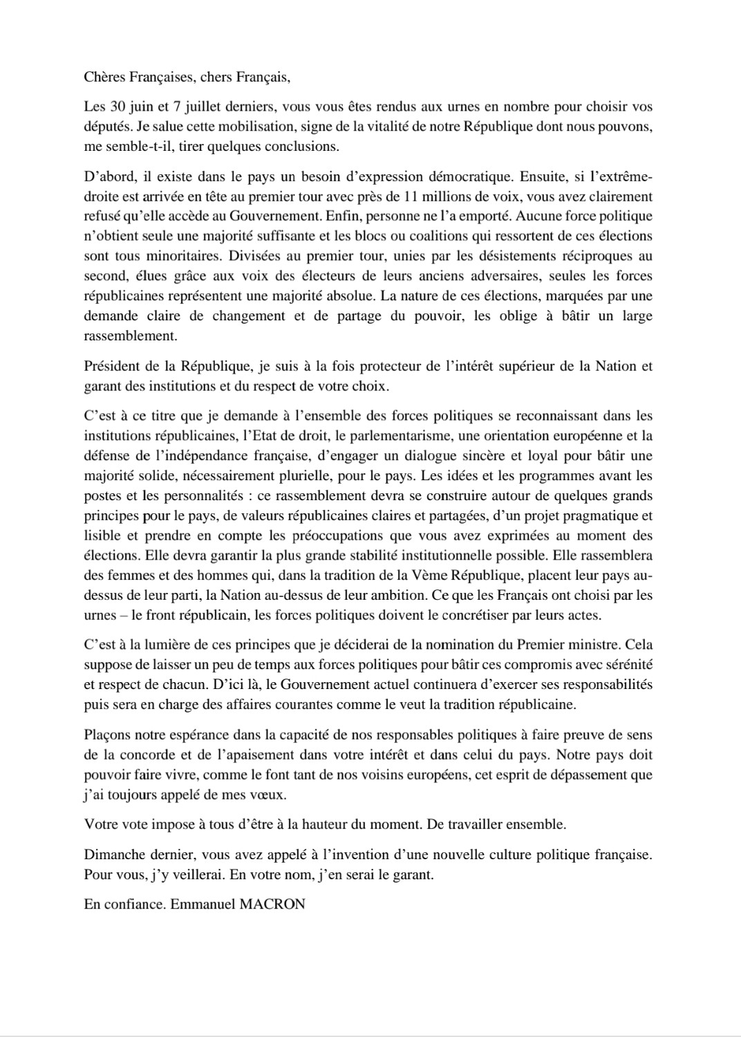 La Lettre D'Emmanuel Macron Aux Françaises Et Aux Français - Bondamanjak